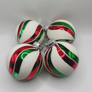 G & D Blown Glass Christmas Holiday Colors Red, Green White Glitter Ornaments
